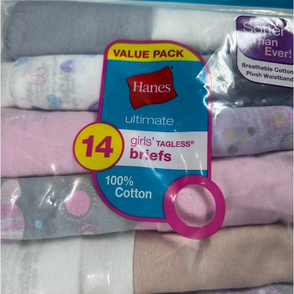 Hanes Ultimate Girls' Tagless Briefs 14-Pack Underwear Cotton Size 8 NEW - Picture 5 of 7